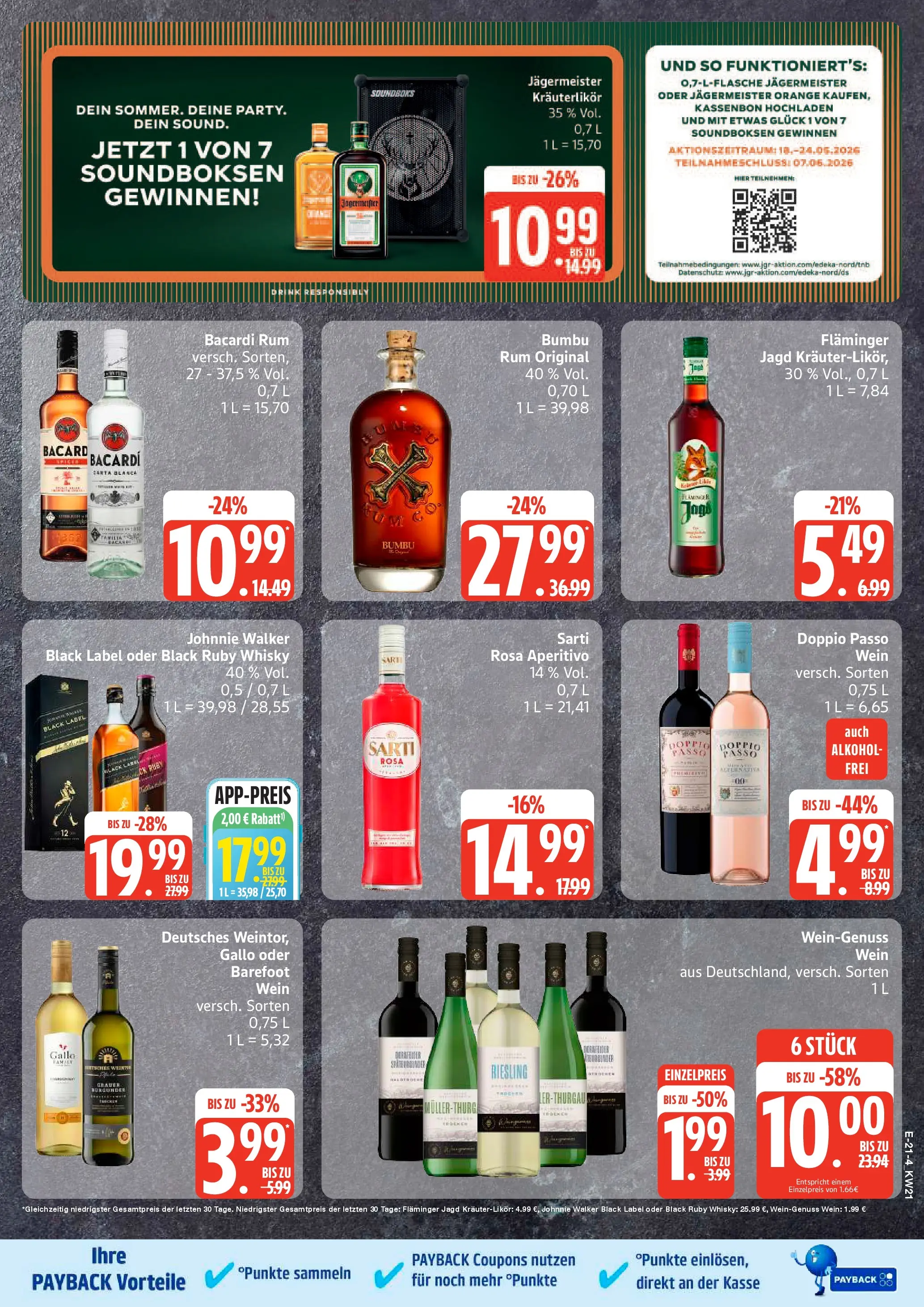 Edeka prospekt Rostock	 (ab 17.05.2026) » Angebote Online | Seite: 22 | Produkte: Bacardi, Whisky, Rum, Wein