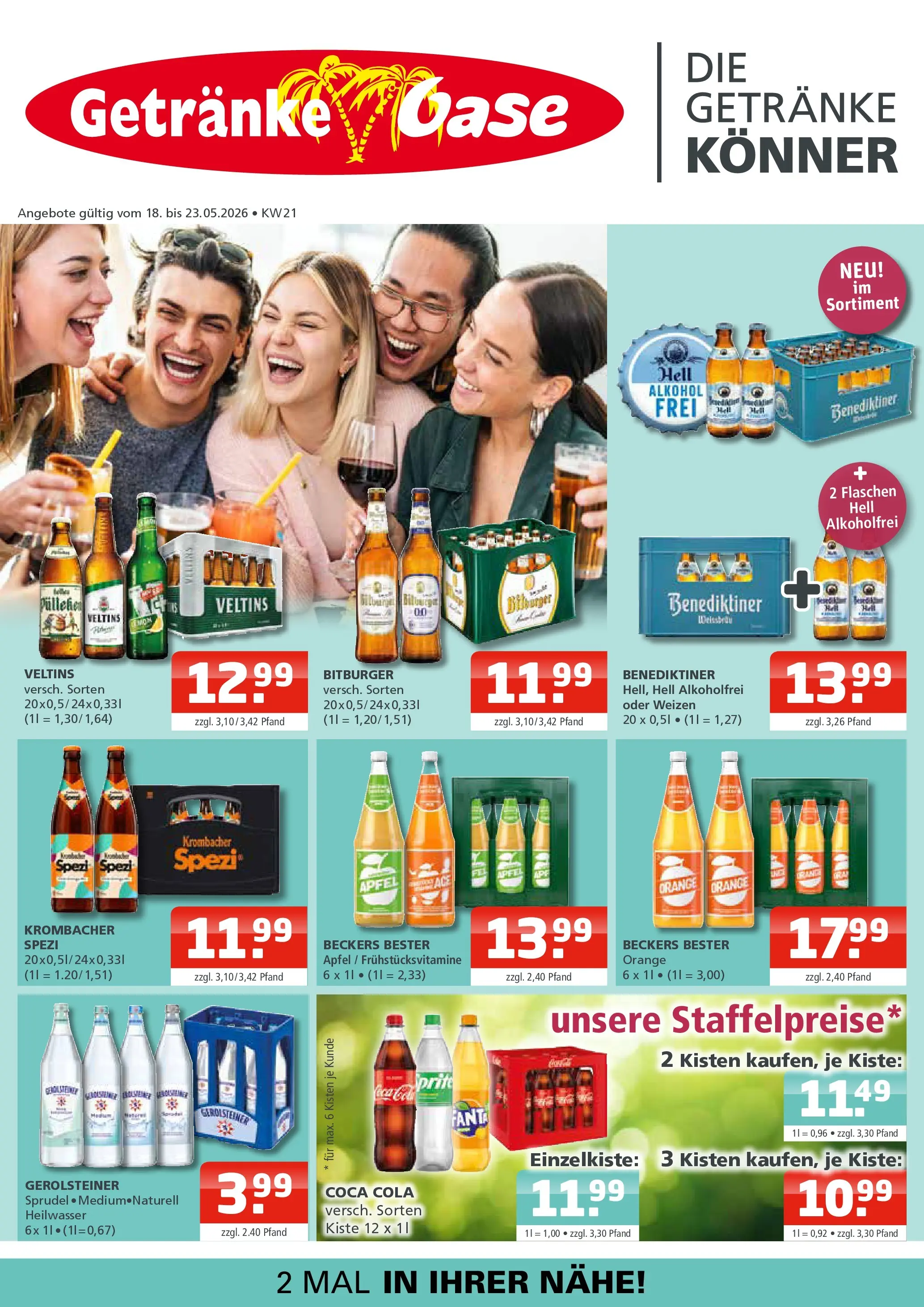 Angebote - Getränke Oase: Getränkeangebote (ab 17.05.2026) zum Blättern | Seite: 1 | Produkte: Bitburger, Coca cola, Cola, Äpfel