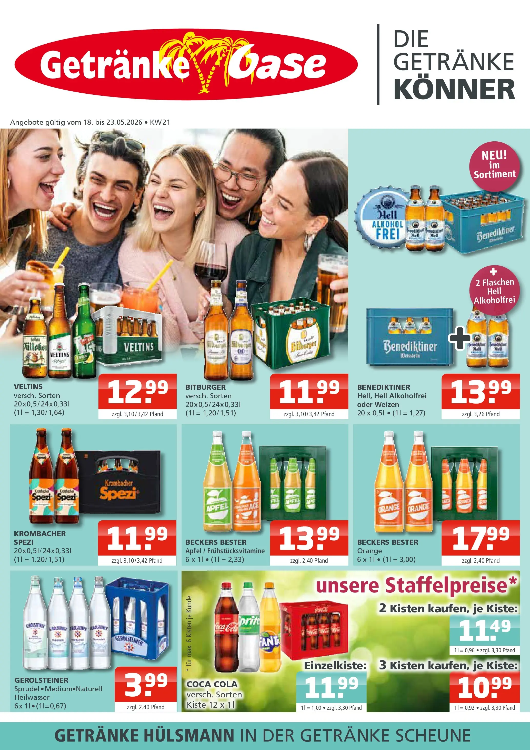 Angebote - Getränke Oase: Getränkeangebote (ab 17.05.2026) zum Blättern | Seite: 1 | Produkte: Bitburger, Coca cola, Äpfel, Krombacher