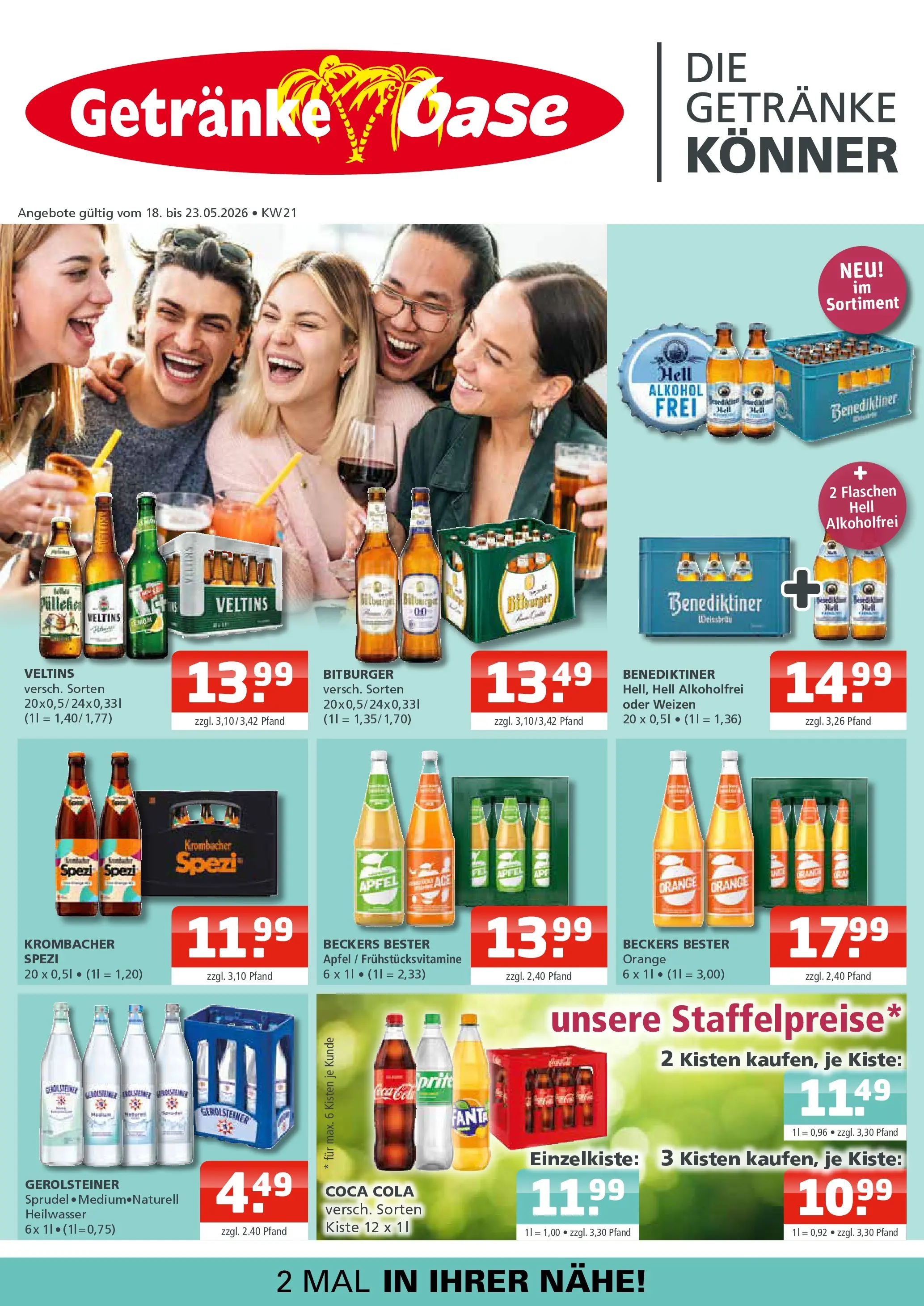 Angebote - Getränke Oase: Getränkeangebote (ab 17.05.2026) zum Blättern | Seite: 1 | Produkte: Cola, Äpfel, Veltins, Gerolsteiner