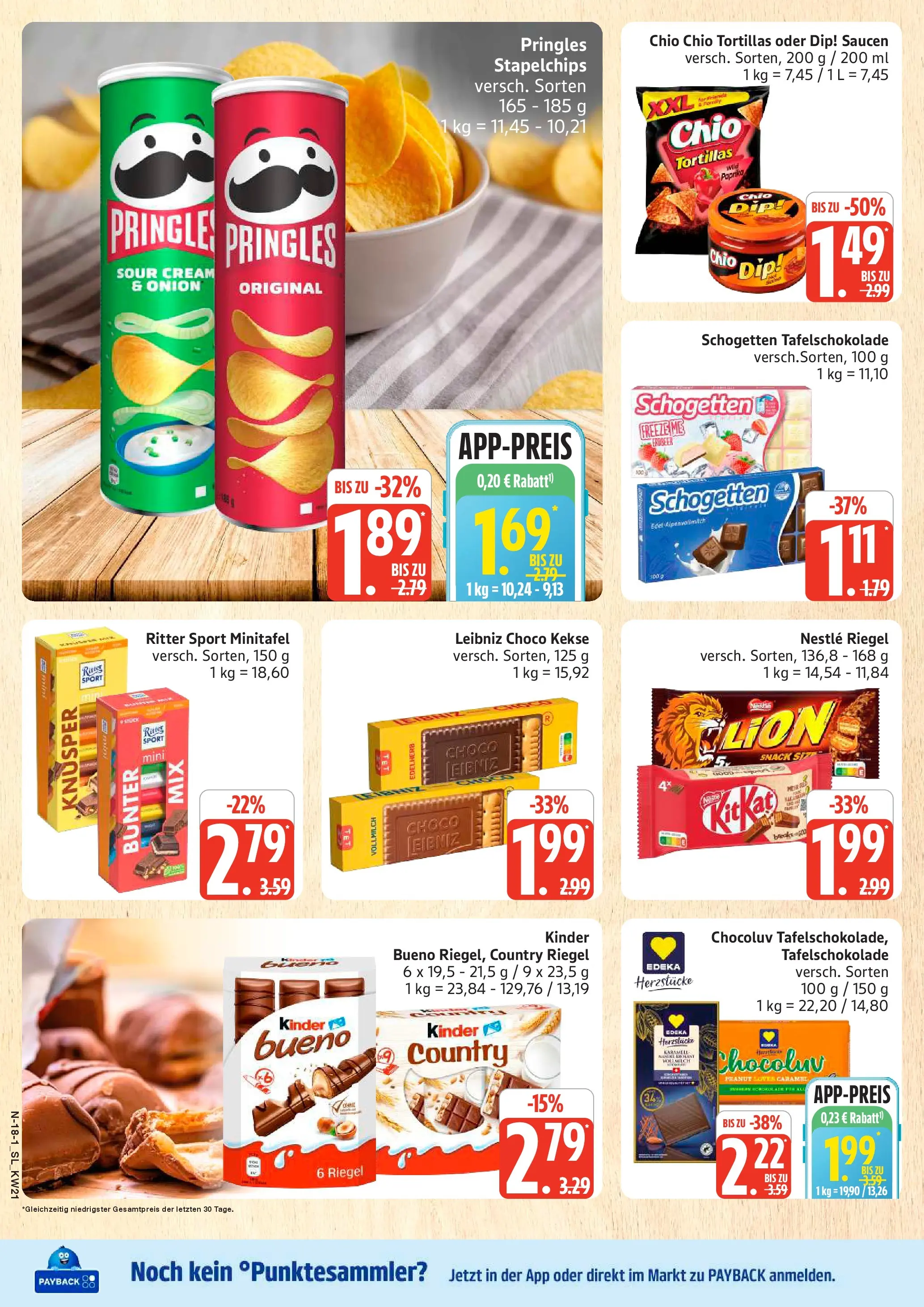 Edeka prospekt Schleswig	 (ab 17.05.2026) » Angebote Online | Seite: 18 | Produkte: Ritter sport, Kinder bueno, Pringles, Kekse