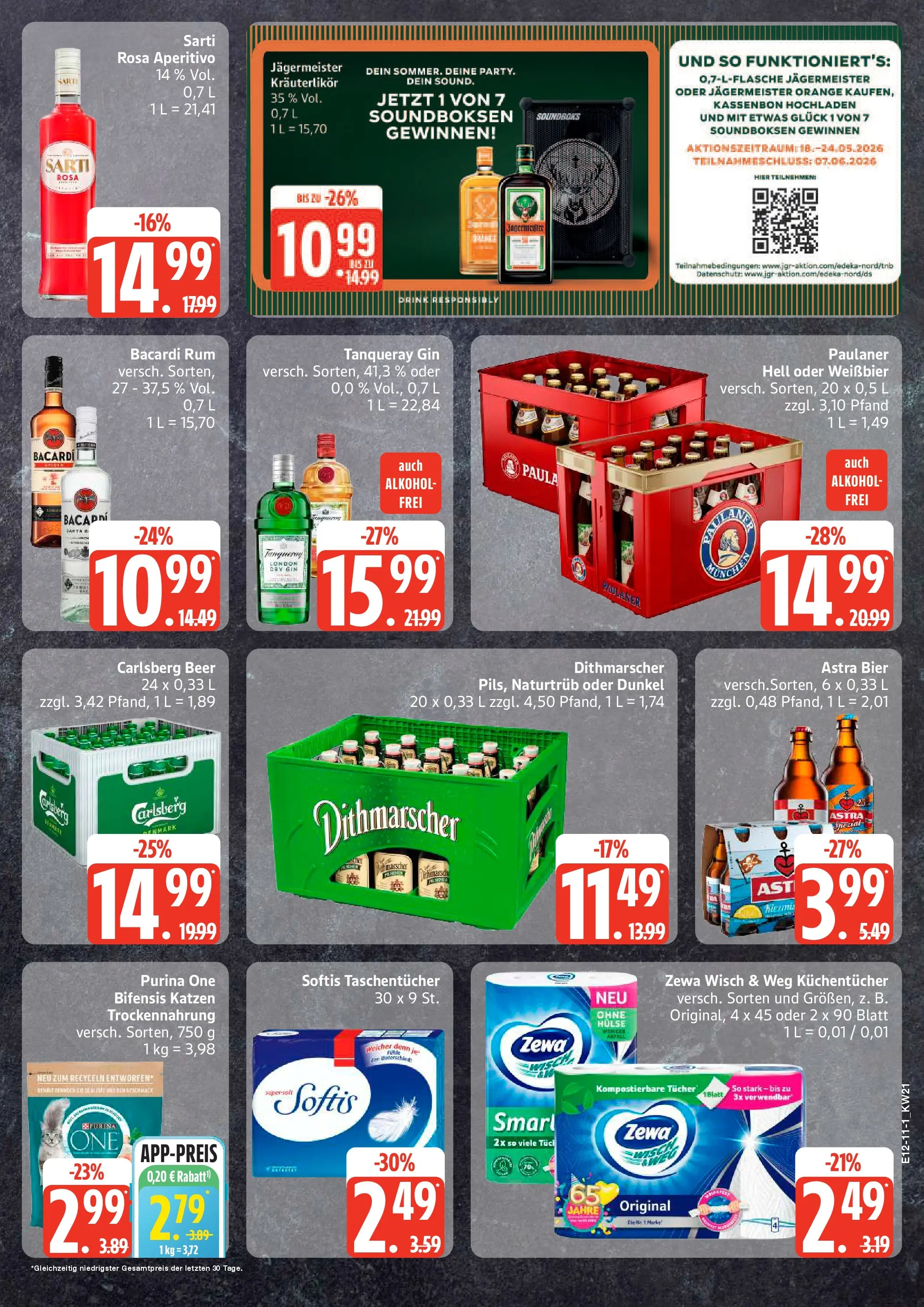 Edeka prospekt Ammersbek	 (ab 17.05.2026) » Angebote Online | Seite: 11 | Produkte: Bacardi, Carlsberg, Zewa, Gin