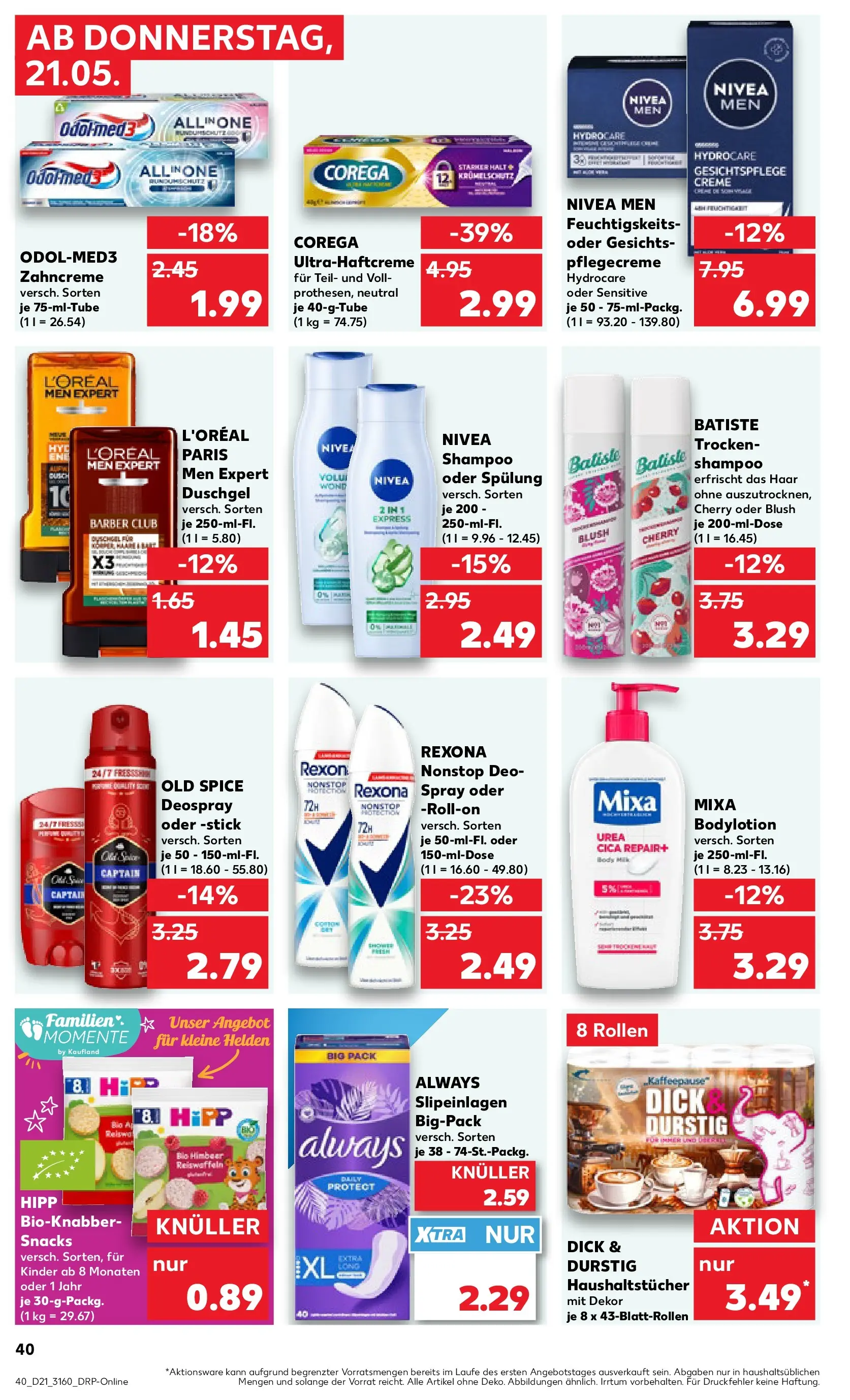 Prospekt Kaufland ab 20.05.2026 » Angebote Online zum Blättern | Seite: 40 | Produkte: Spülung, Deodorant, Shower Gel, Blush