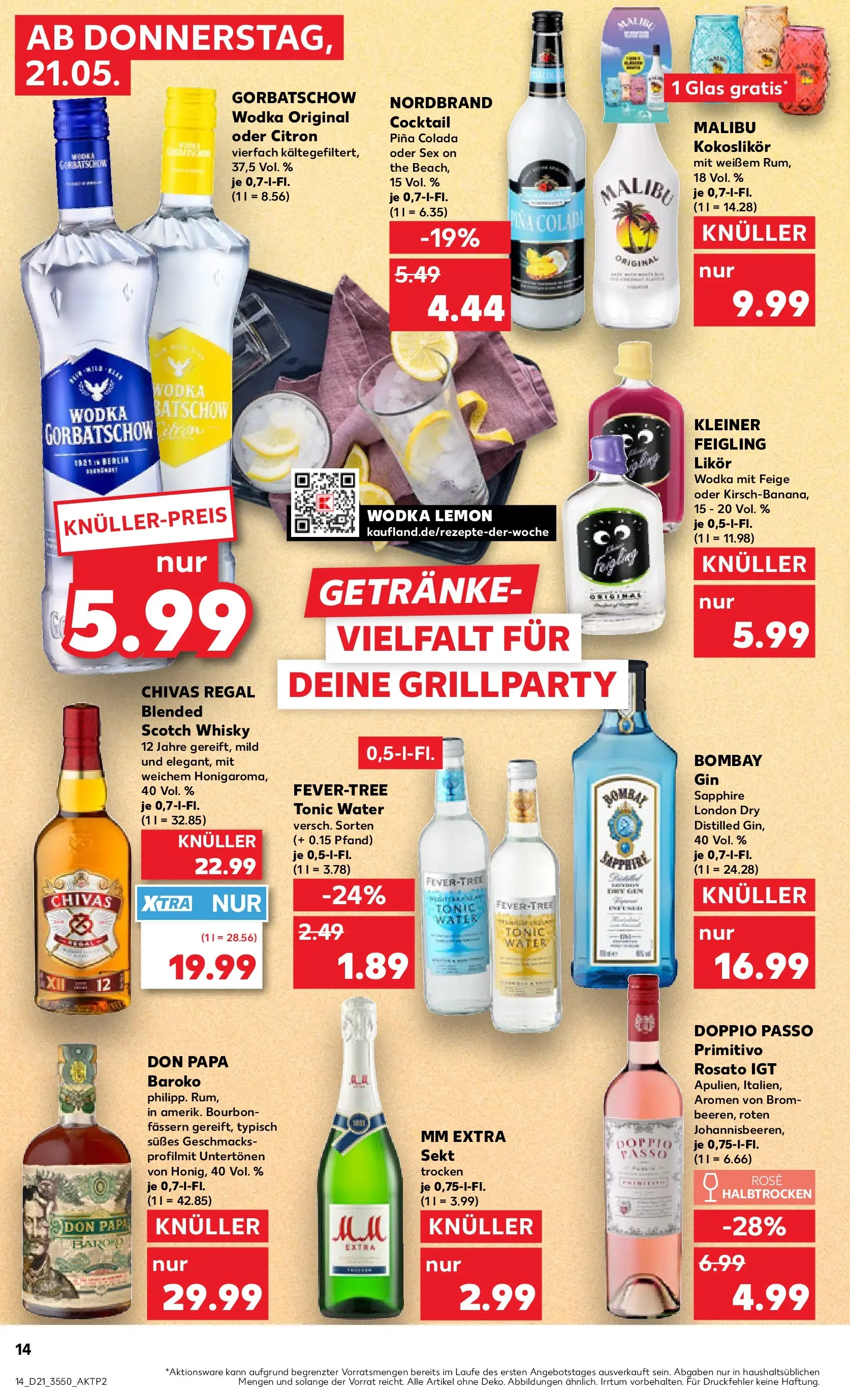 Prospekt Kaufland ab 21.05.2026 » Angebote Online zum Blättern | Seite: 14 | Produkte: Whisky, Sekt, Doppio passo primitivo, Bourbon