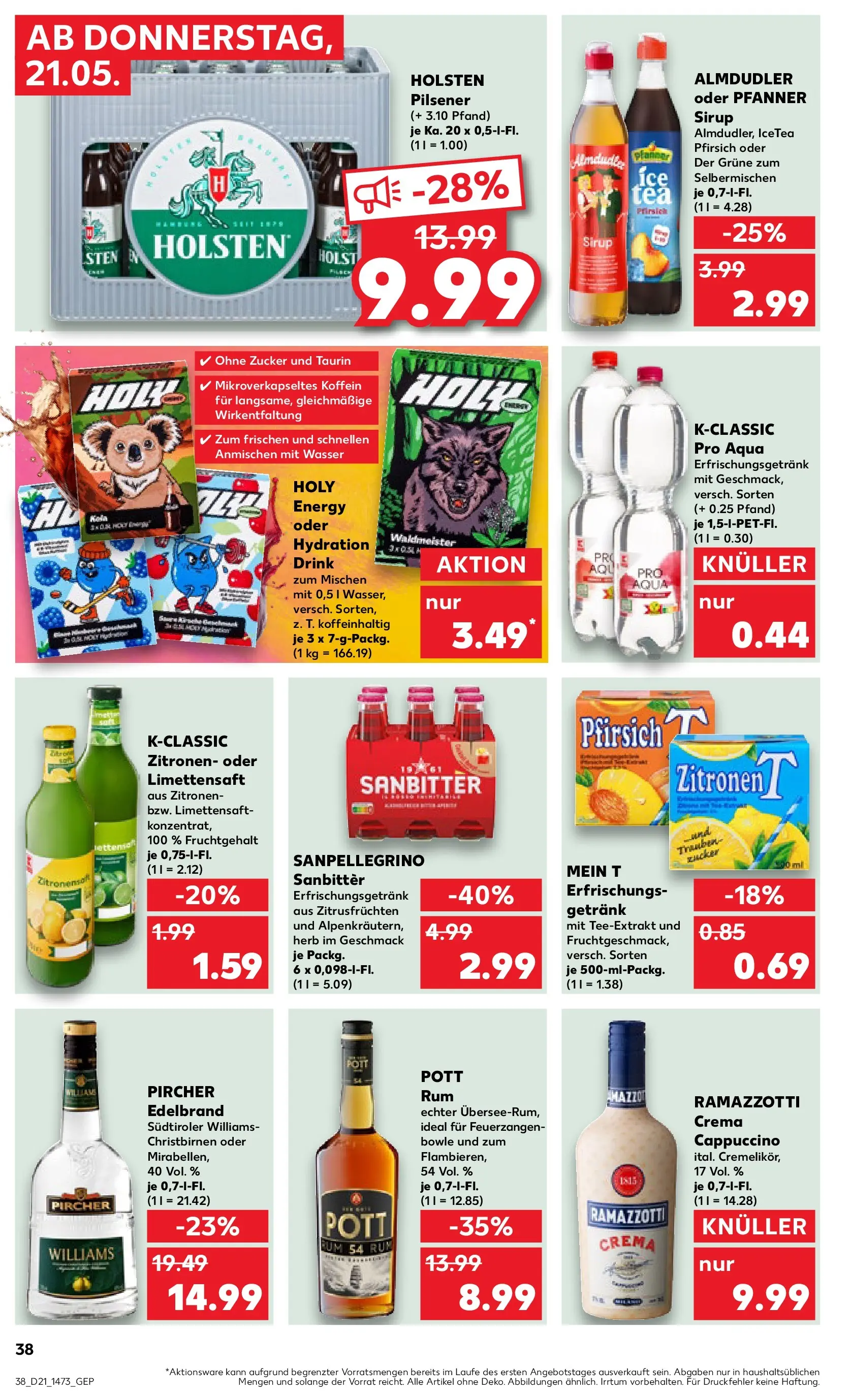 Prospekt Kaufland ab 21.05.2026 » Angebote Online zum Blättern | Seite: 38 | Produkte: Energy, Rum, Sirup, Wasser