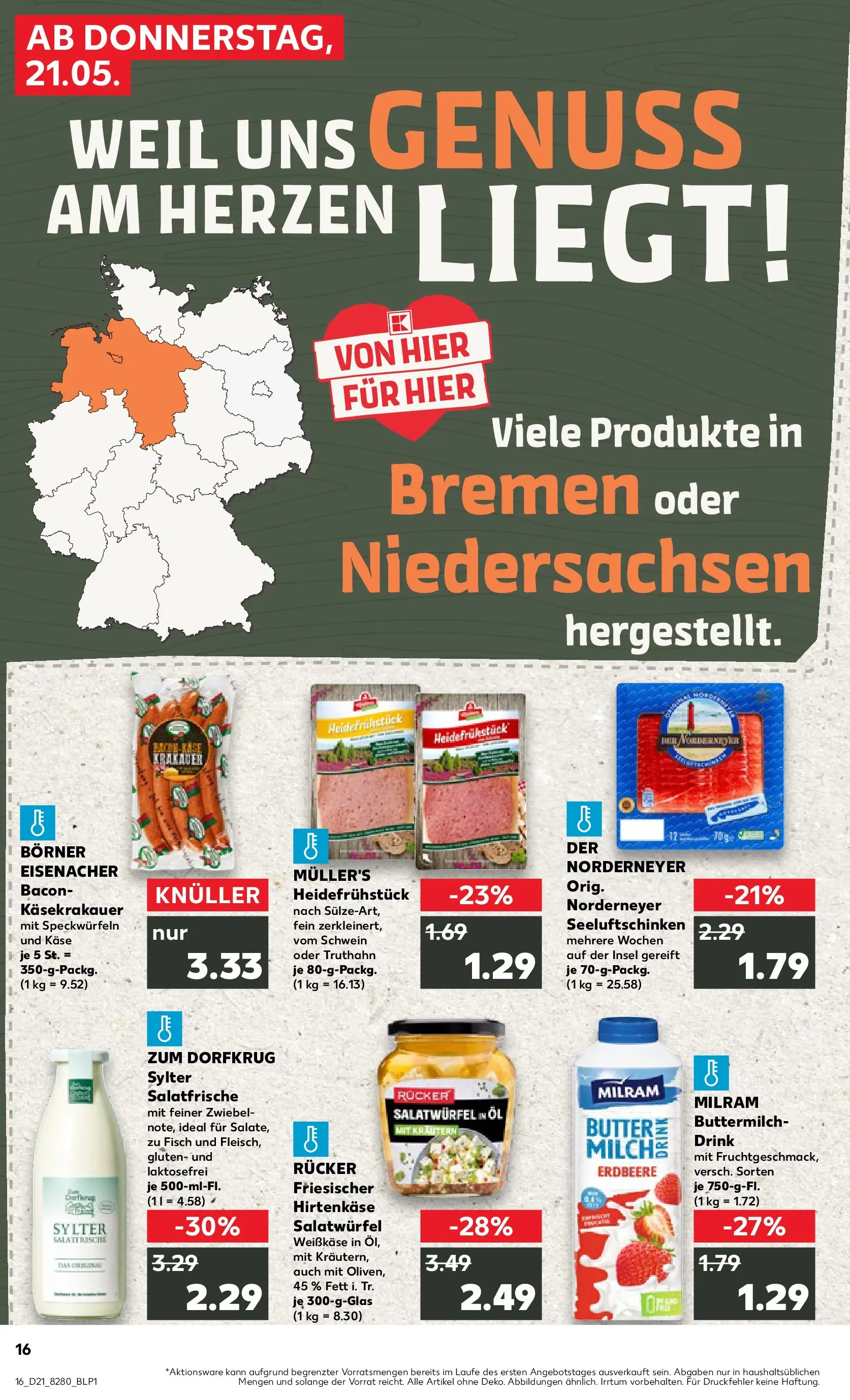 Prospekt Kaufland ab 20.05.2026 » Angebote Online zum Blättern | Seite: 16 | Produkte: Buttermilch, Käse, Fisch, Milram