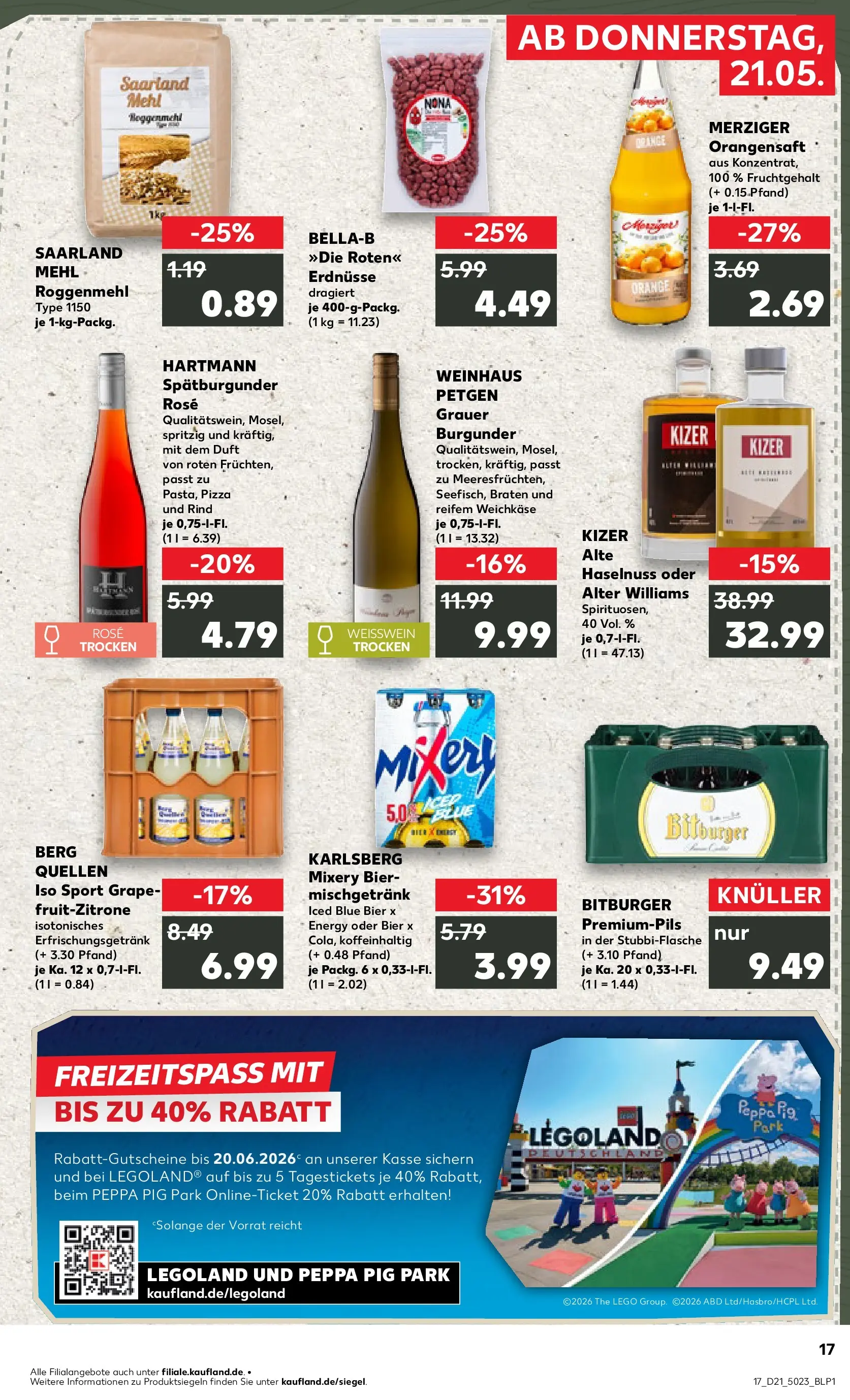 Prospekt Kaufland ab 21.05.2026 » Angebote Online zum Blättern | Seite: 17 | Produkte: Erdnüsse, Energy, Bier, Pizza