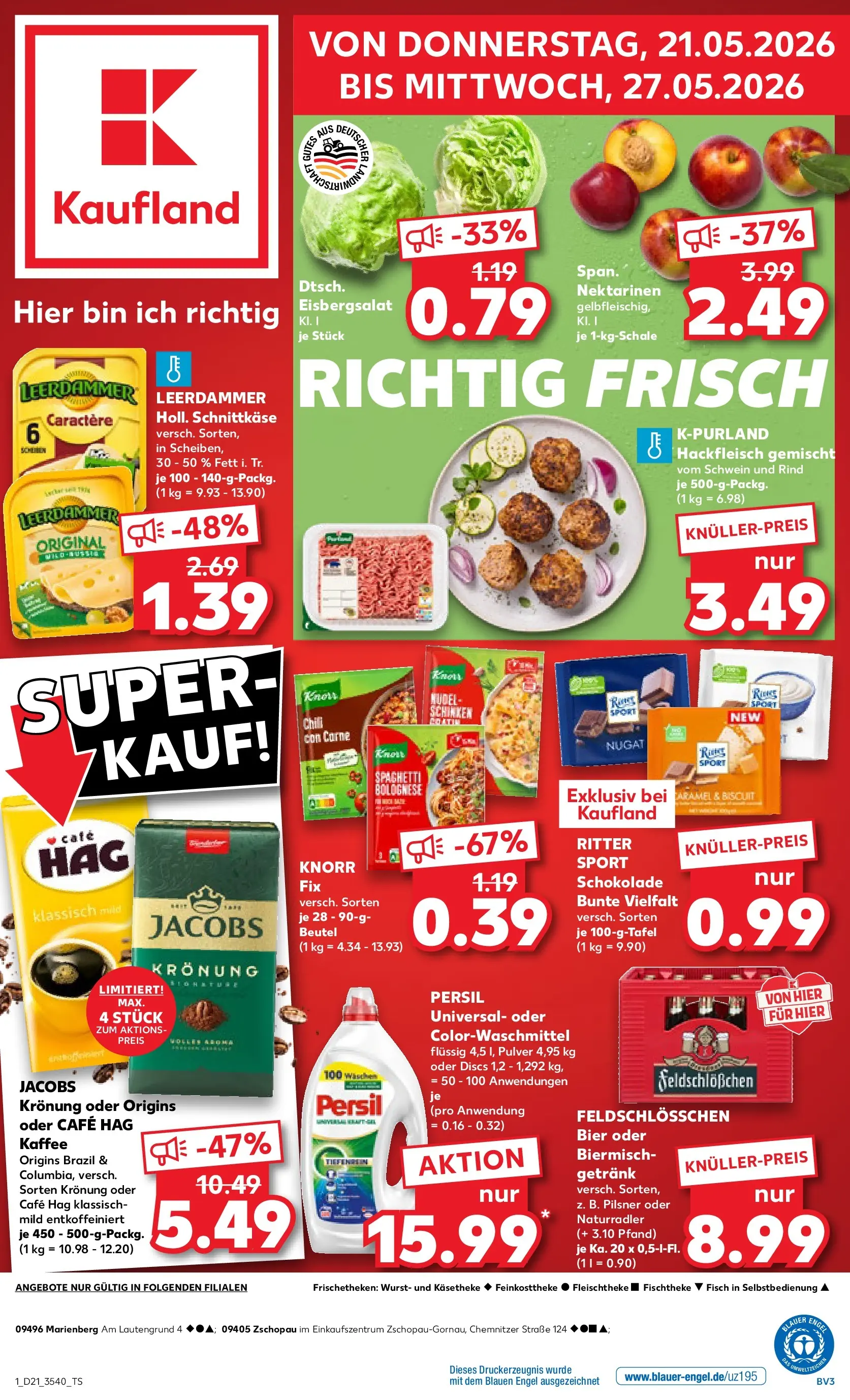 Prospekt Kaufland ab 21.05.2026 » Angebote Online zum Blättern | Seite: 1 | Produkte: Knorr fix, Bier, Knorr, Leerdammer