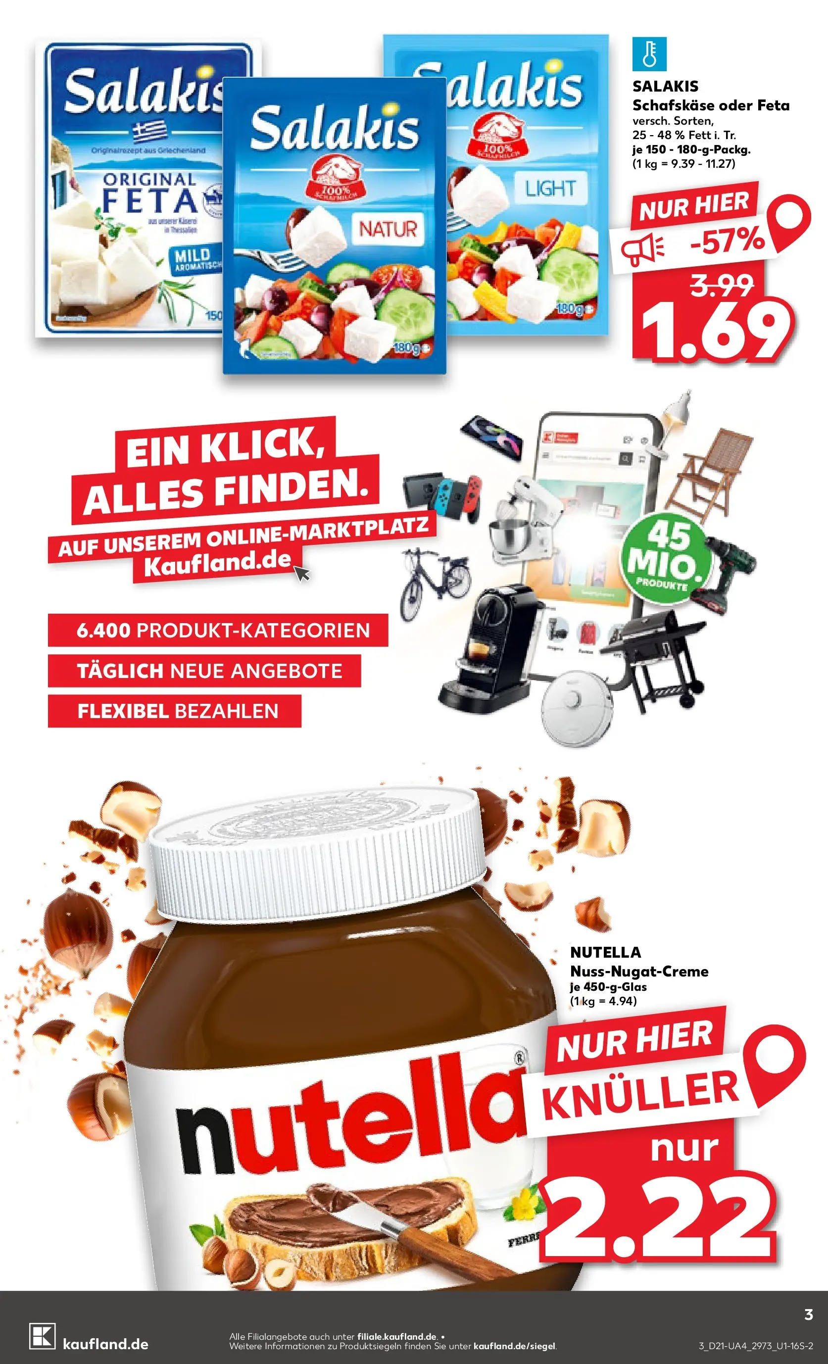 Prospekt Kaufland ab 21.05.2026 » Angebote und Werbung Online | Seite: 3 | Produkte: Feta, Nutella, Salakis, Schafskase Prospekt Kaufland ab 21.05.2026 » Angebote Online zum Blättern | Seite: 3 | Produkte: Feta, Nutella, Salakis, Schafskase