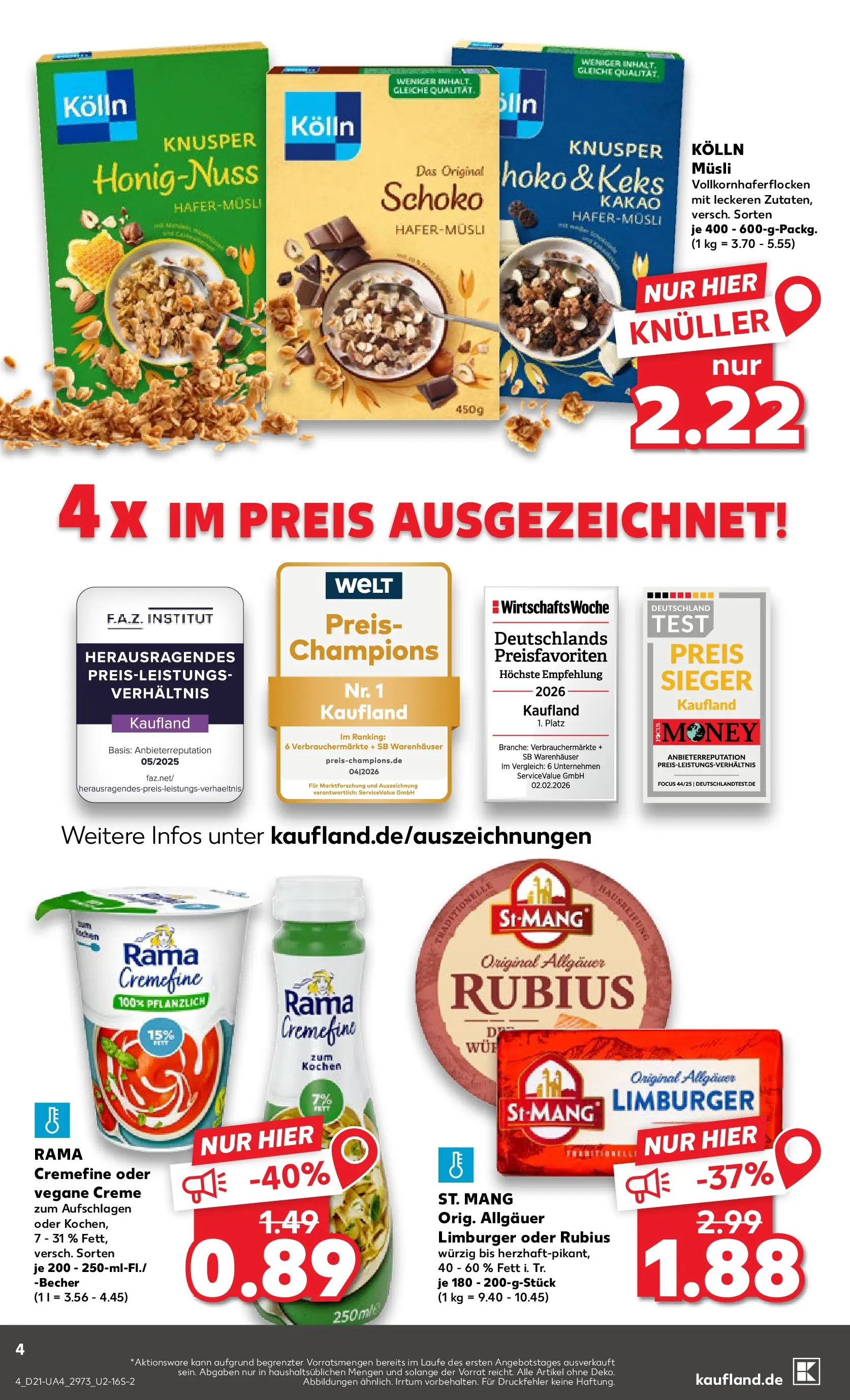 Prospekt Kaufland ab 21.05.2026 » Angebote und Werbung Online | Seite: 4 | Produkte: Musli, Kolln, Kolln musli, Creme Prospekt Kaufland ab 21.05.2026 » Angebote Online zum Blättern | Seite: 4 | Produkte: Musli, Kolln, Kolln musli, Creme