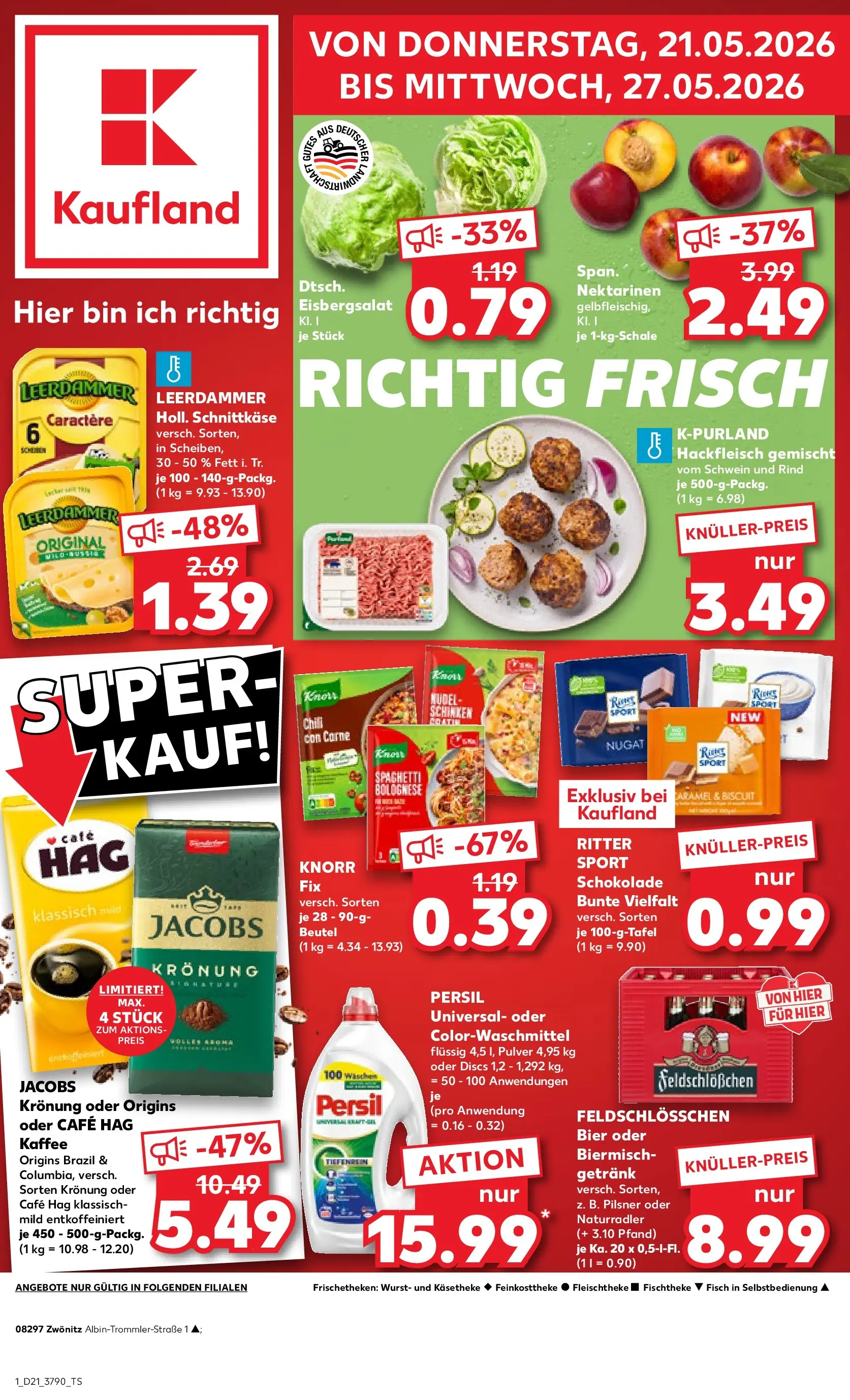Prospekt Kaufland ab 21.05.2026 » Angebote Online zum Blättern | Seite: 1 | Produkte: Knorr fix, Bier, Eisbergsalat, Knorr