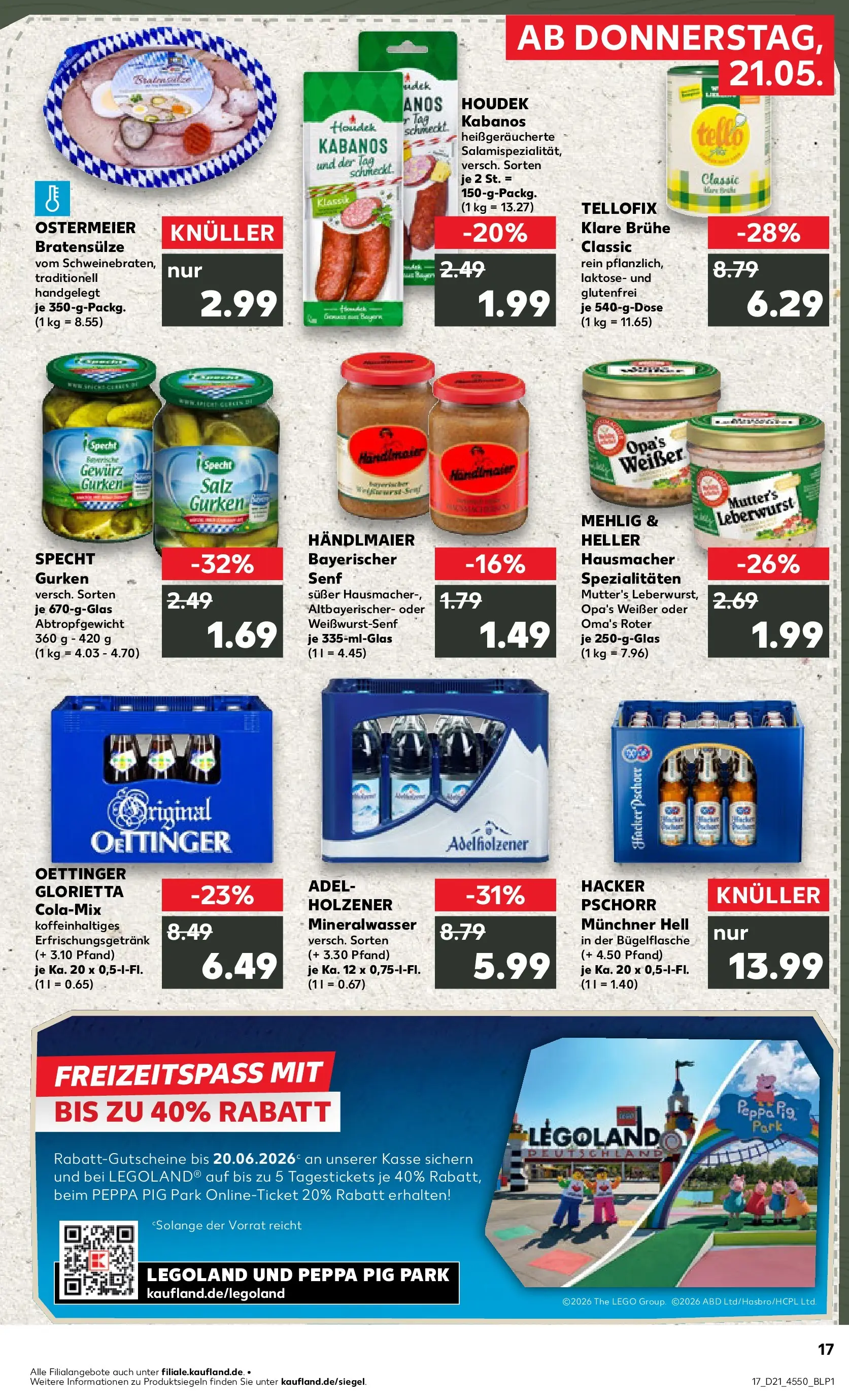 Prospekt Kaufland ab 21.05.2026 » Angebote Online zum Blättern | Seite: 17 | Produkte: Cola, Mineralwasser, Salz, Gurken