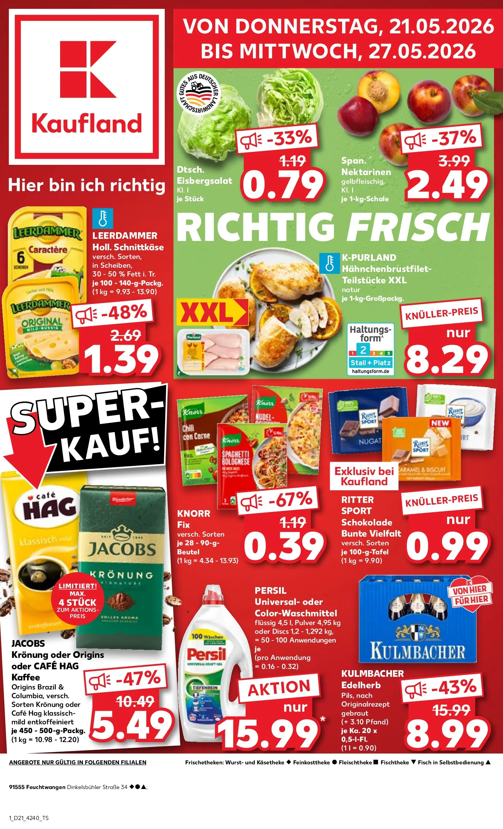 Prospekt Kaufland ab 21.05.2026 » Angebote Online zum Blättern | Seite: 1 | Produkte: Ritter sport, Knorr, Leerdammer, Wurst