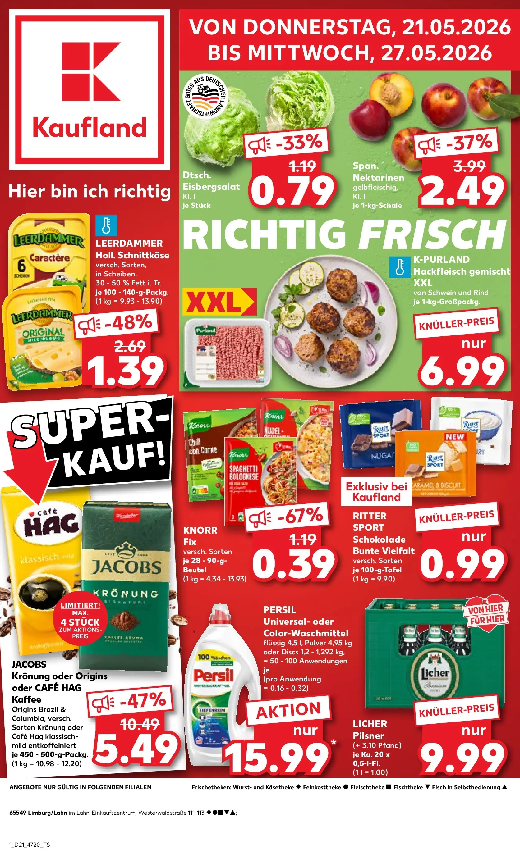 Prospekt Kaufland ab 21.05.2026 » Angebote Online zum Blättern | Seite: 1 | Produkte: Knorr fix, Knorr, Wurst, Hackfleisch