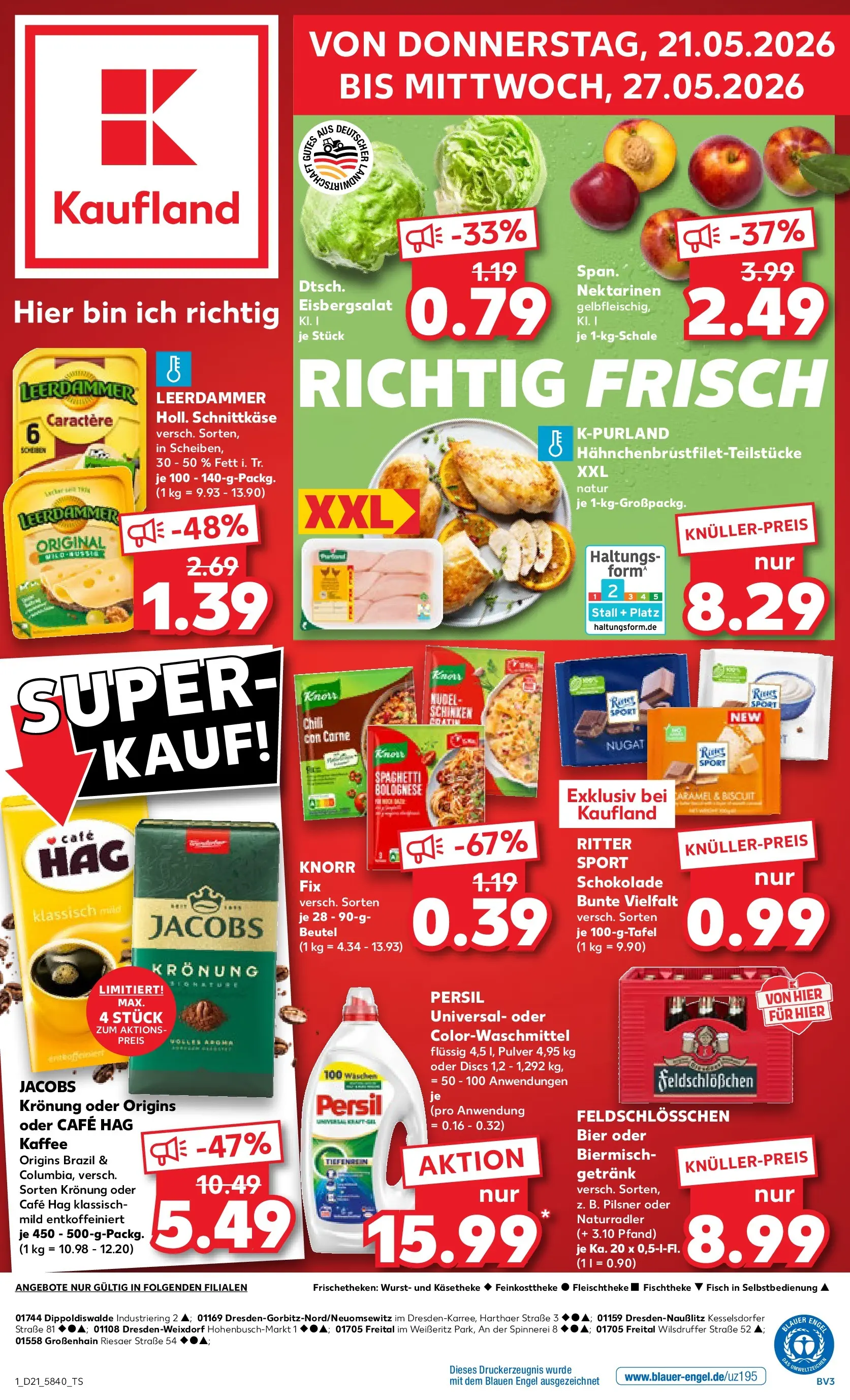 Prospekt Kaufland ab 21.05.2026 » Angebote Online zum Blättern | Seite: 1 | Produkte: Knorr fix, Eisbergsalat, Leerdammer, Persil