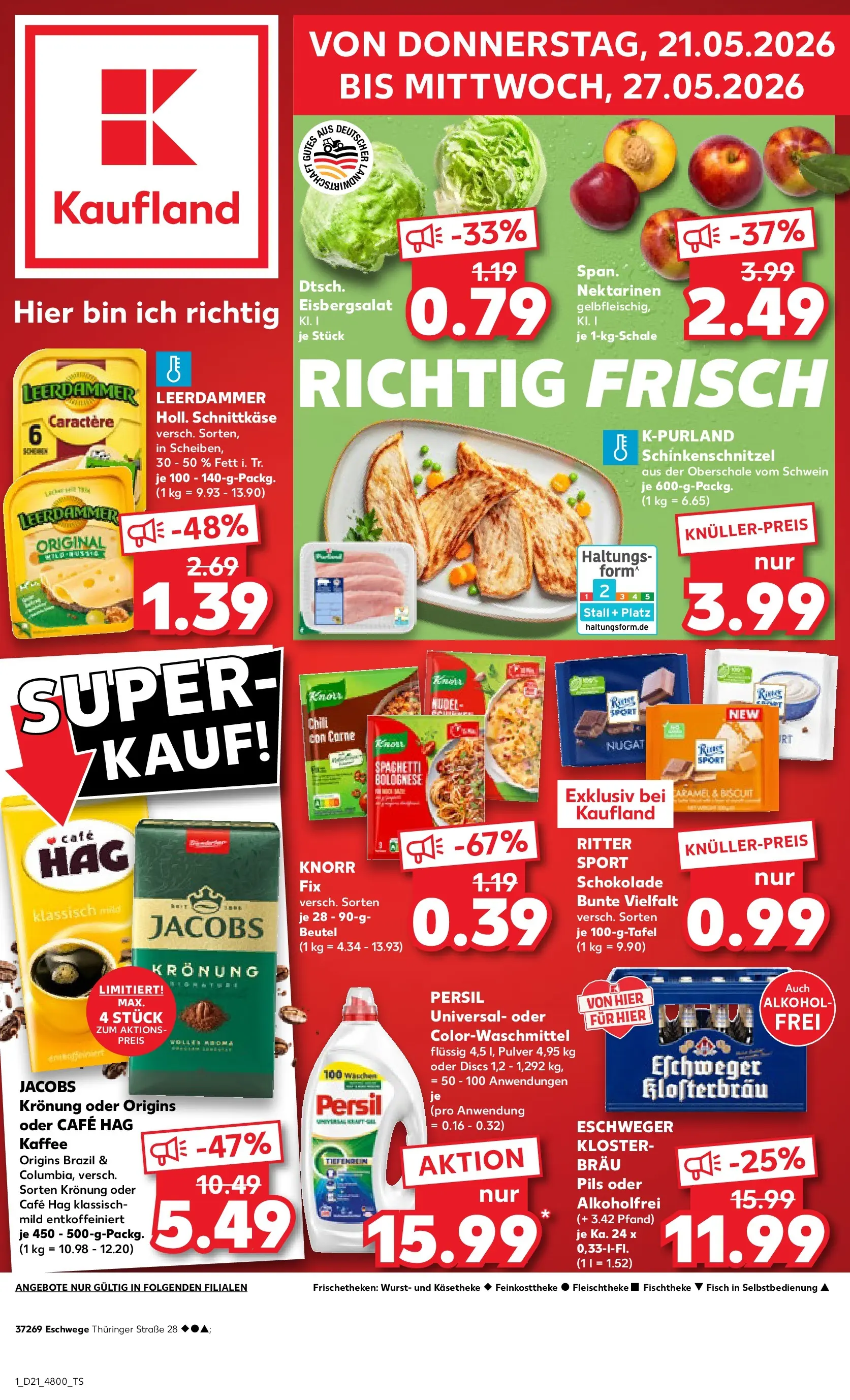 Prospekt Kaufland ab 21.05.2026 » Angebote Online zum Blättern | Seite: 1 | Produkte: Knorr fix, Nektarinen, Kaffee, Ritter sport