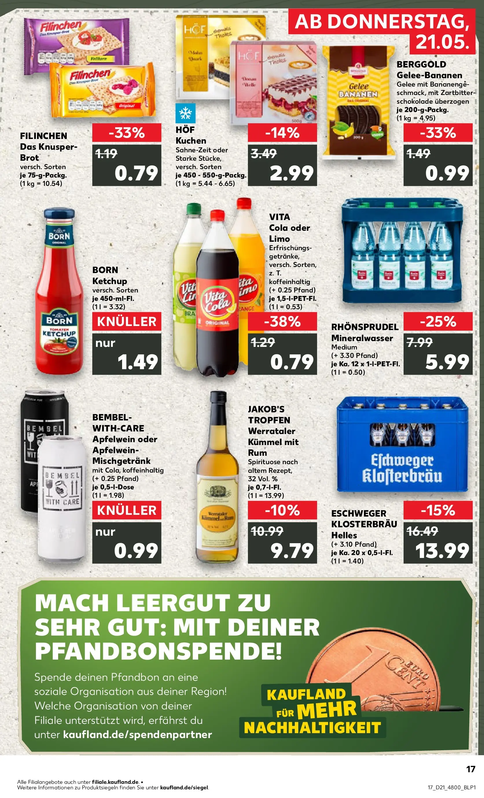 Prospekt Kaufland ab 21.05.2026 » Angebote Online zum Blättern | Seite: 17 | Produkte: Cola, Schokolade, Mineralwasser, Kuchen