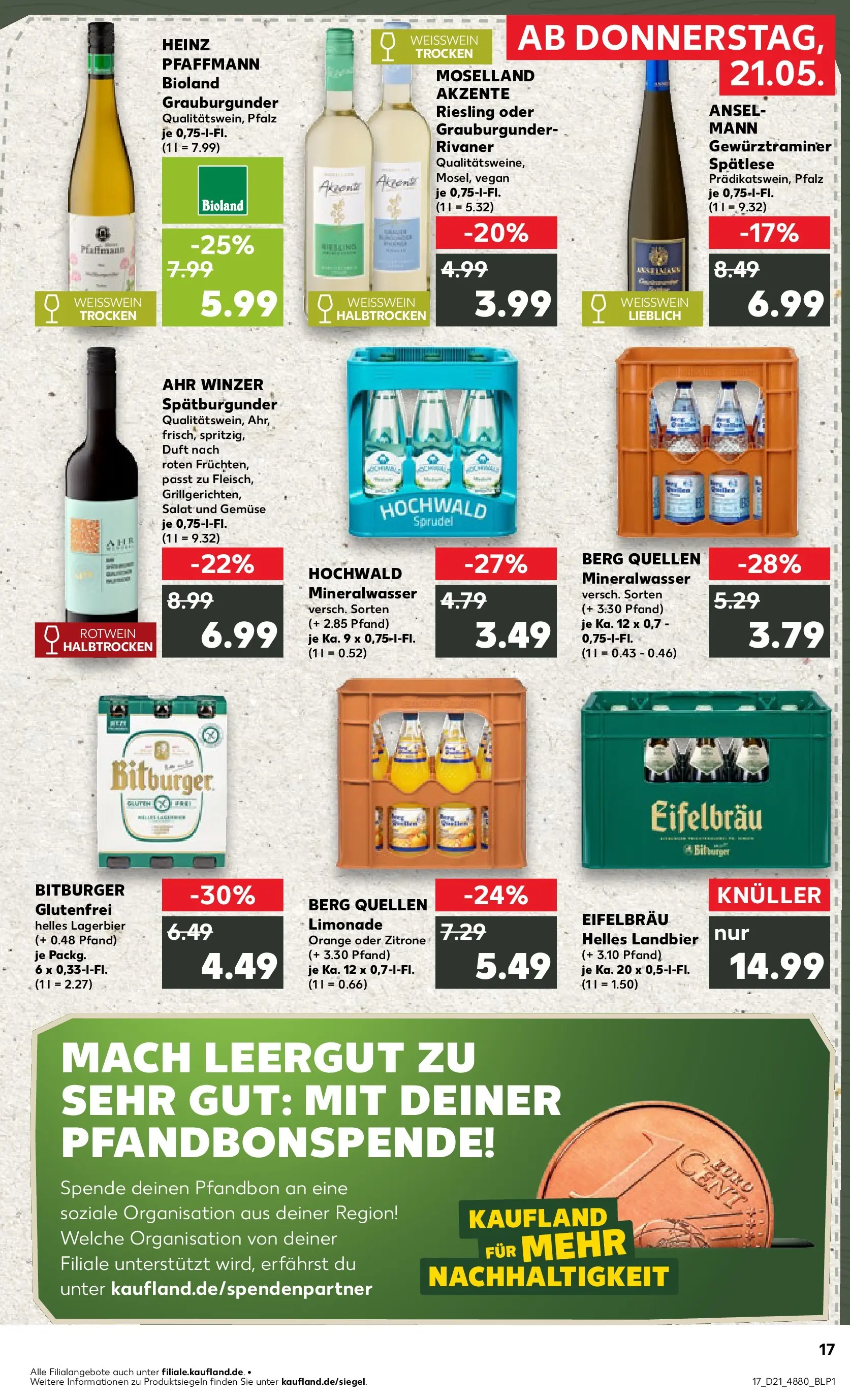 Prospekt Kaufland ab 18.05.2026 » Angebote Online zum Blättern | Seite: 22 | Produkte: Weißwein, Rotwein, Mineralwasser, Salat