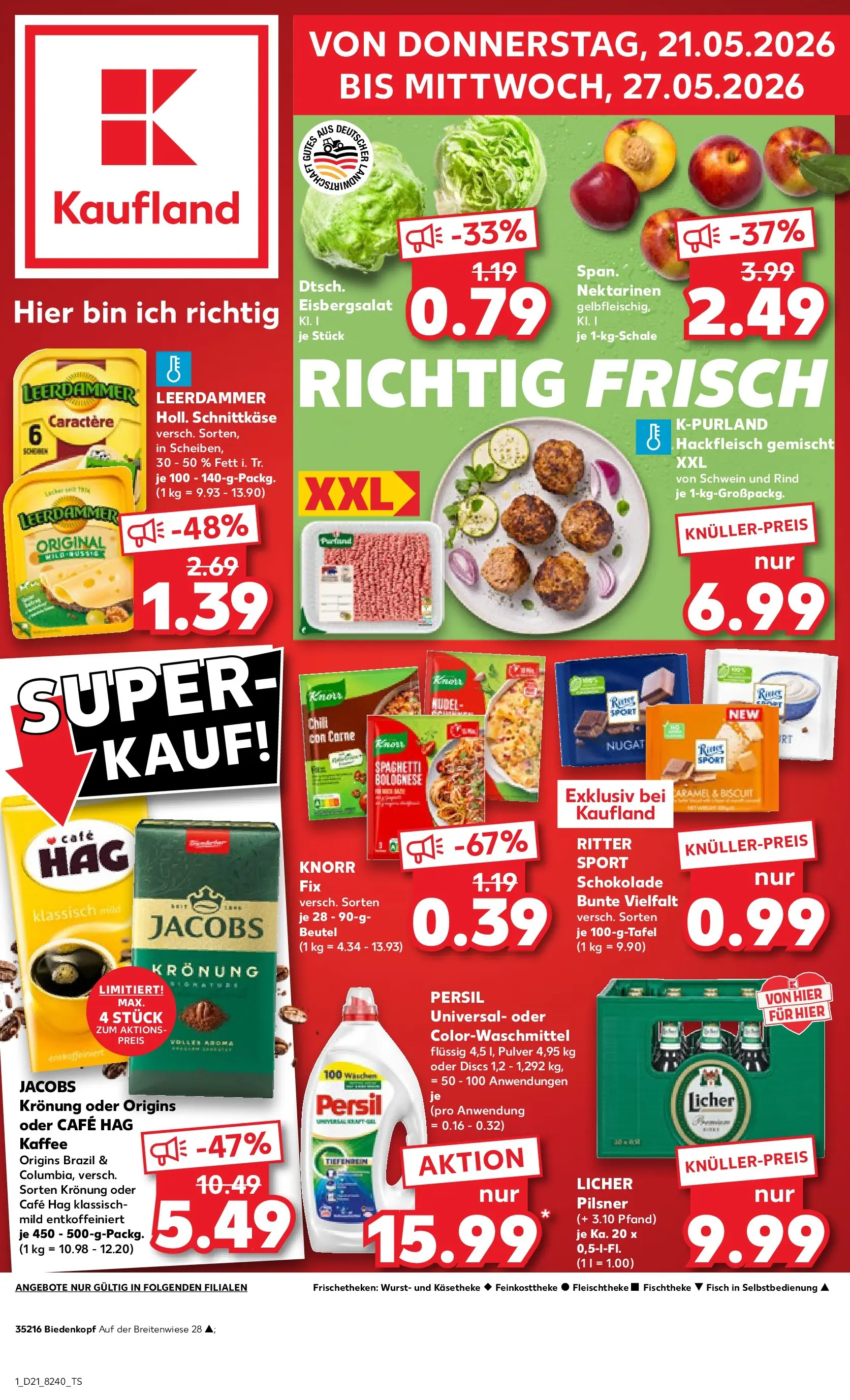 Prospekt Kaufland ab 21.05.2026 » Angebote Online zum Blättern | Seite: 1 | Produkte: Kaffee, Eisbergsalat, Fisch, Persil