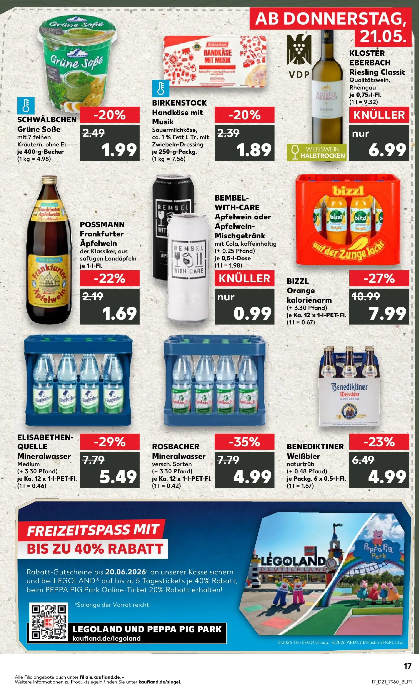 Prospekt Kaufland ab 21.05.2026 » Angebote Online zum Blättern | Seite: 17 | Produkte: Weißwein, Weißbier, Mineralwasser, Soße