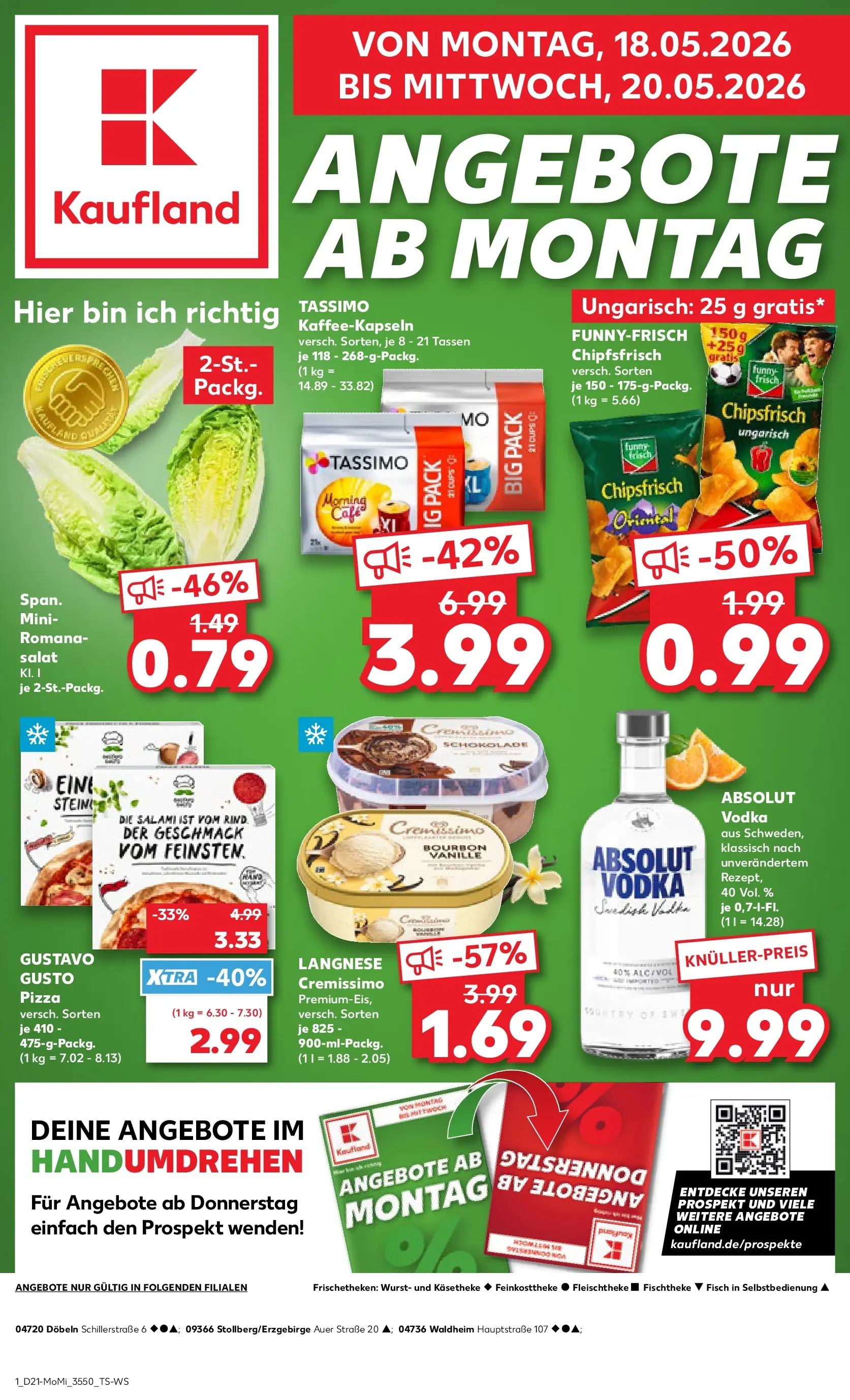 Prospekt Kaufland ab 18.05.2026 » Angebote Online zum Blättern | Seite: 1 | Produkte: Schokolade, Wurst, Vodka, Salat