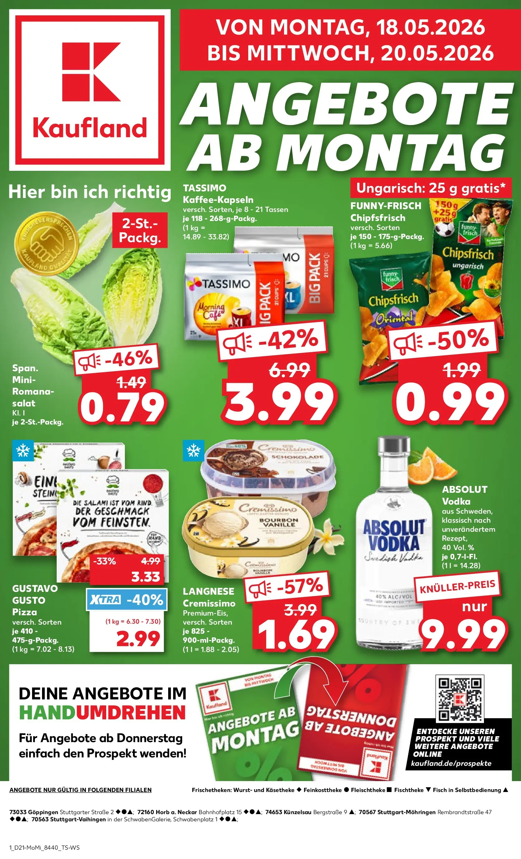 Prospekt Kaufland ab 18.05.2026 » Angebote Online zum Blättern | Seite: 1 | Produkte: Langnese cremissimo, Cremissimo, Vodka, Salat