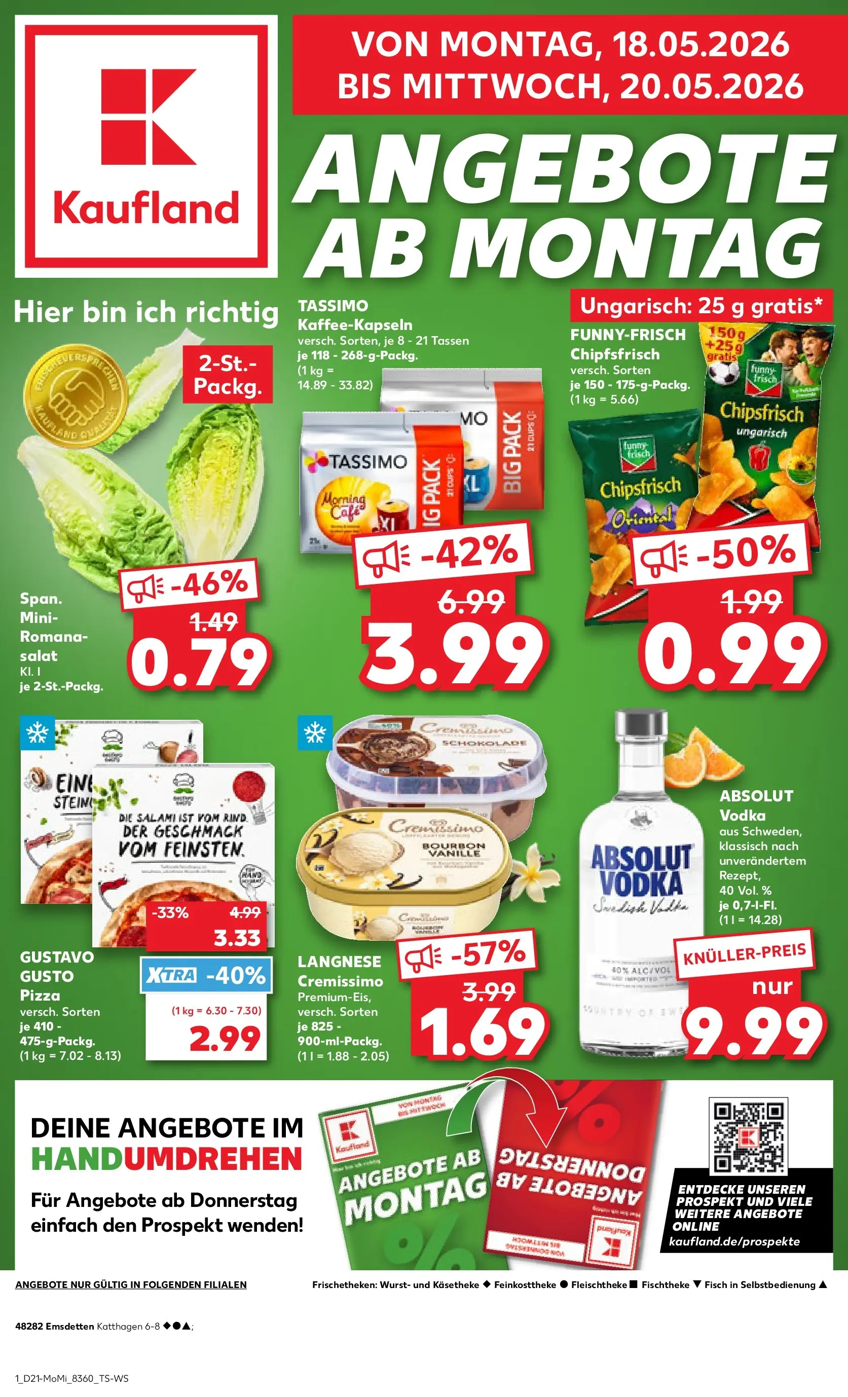 Prospekt Kaufland ab 18.05.2026 » Angebote Online zum Blättern | Seite: 1 | Produkte: Gustavo gusto, Fisch, Salami, Vodka