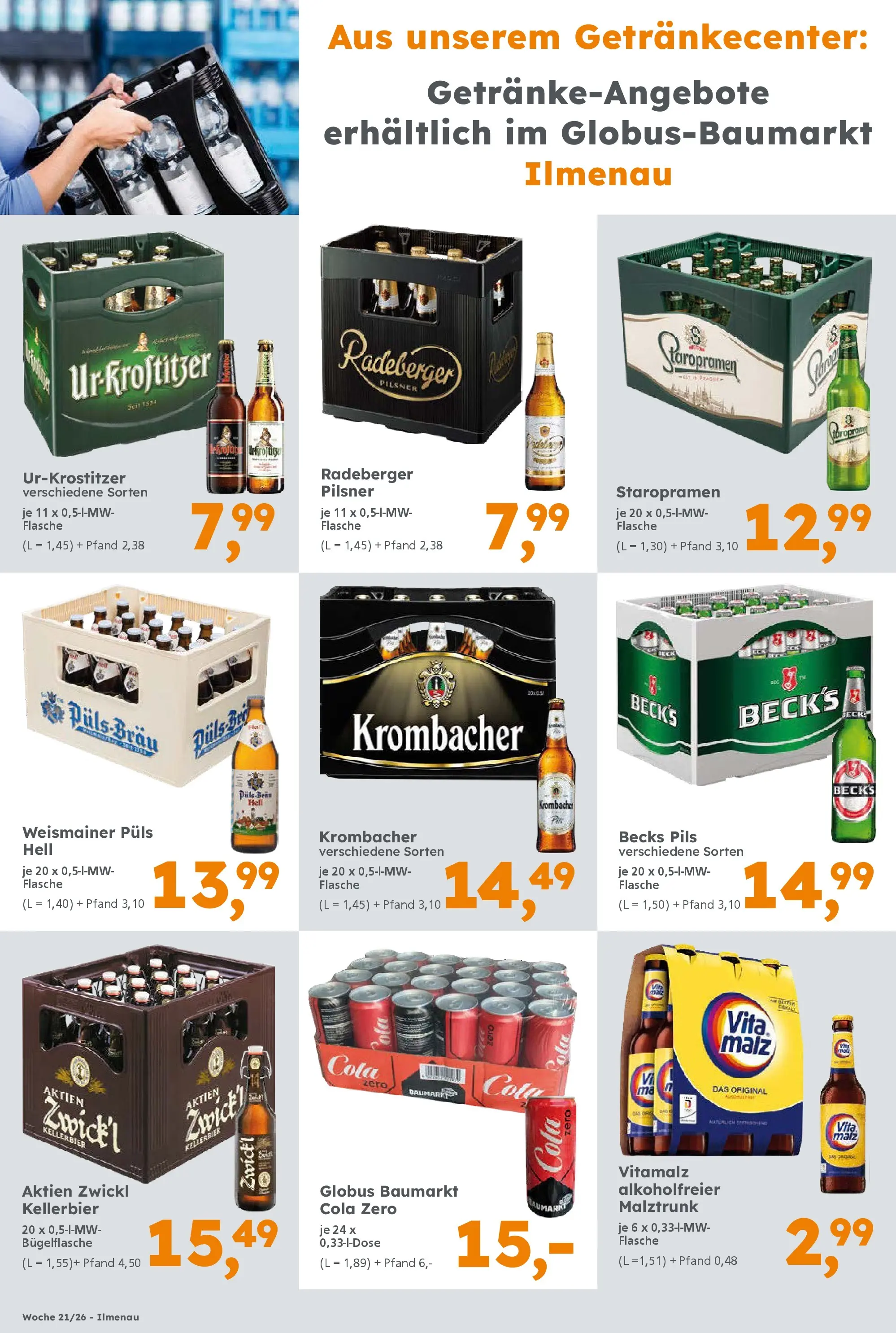 Globus Baumarkt Prospekt Ilmenau	 (ab 17.05.2026) zum Blättern | Seite: 16 | Produkte: Cola, Pils, Krombacher, Brot