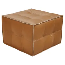 Hocker in Holz, Leder Cognac