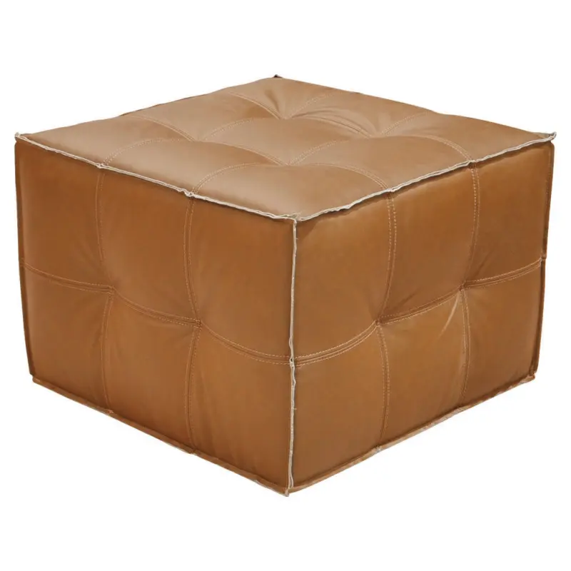 Hocker in Holz, Leder Cognac
