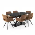 XXXLutz Lauterach - Ihr M&ouml;belhaus bei Bregenz Tischgruppe 7-teilig Ausziehtisch Schwarz Marmoroptik & 6x 360&deg; Drehst&uuml;hle in Vintage Braun