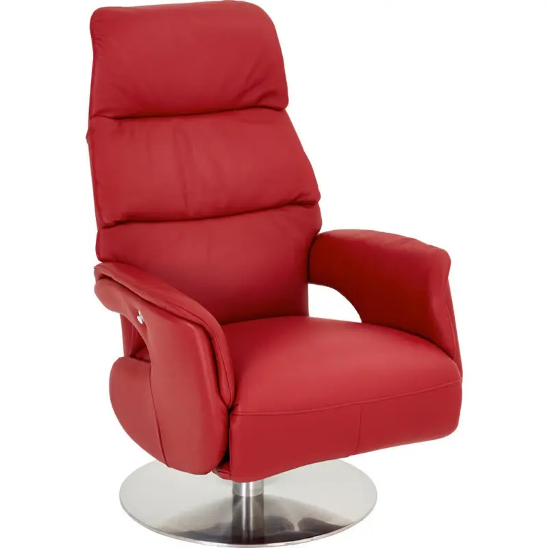 Relaxsessel in Metall, Leder Rot, Edelstahlfarben