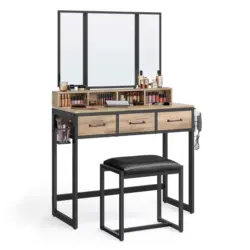 Schminktisch 90/40/141 cm, Schwarz, Eichefarben