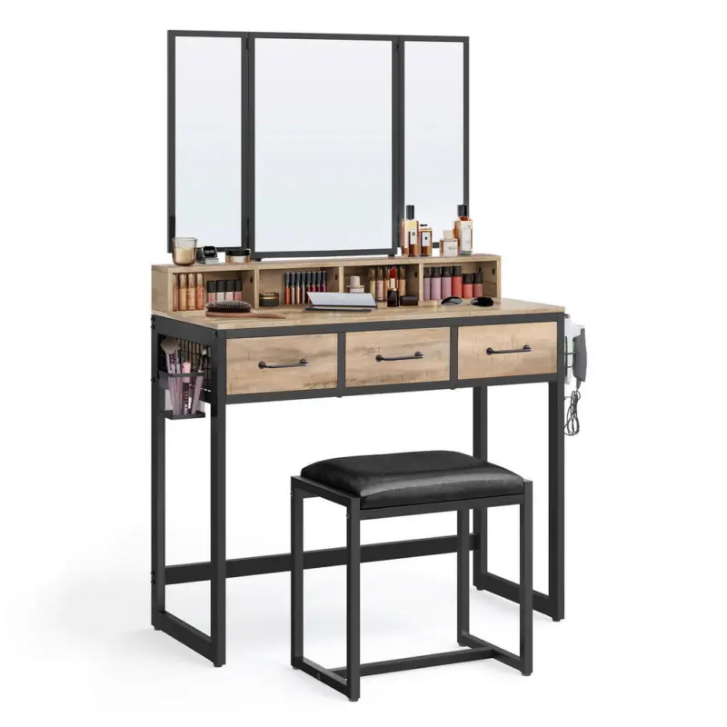 Schminktisch 90/40/141 cm, Schwarz, Eichefarben