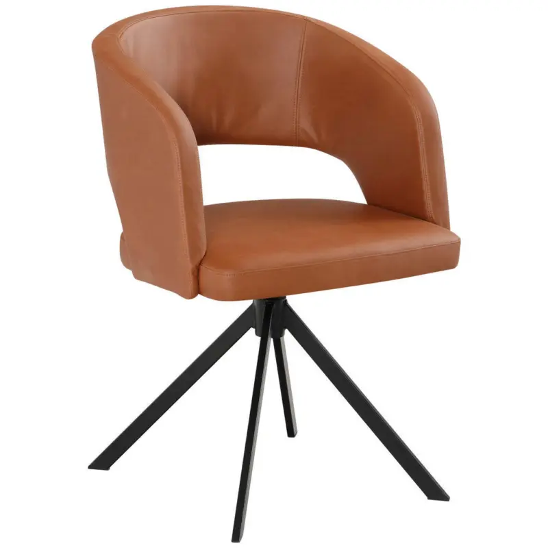 Armlehnstuhl Stoffauswahl, Sitzfl&auml;che 360&deg; drehbar, inklusive Armlehnen, automatische R&uuml;ckholfunktion Lederlook (vegan) Schwarz, Cognac