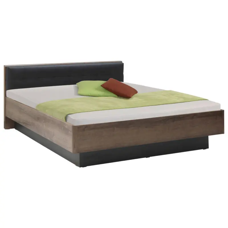 Bett 180/200 cm in Schwarz, Eichefarben