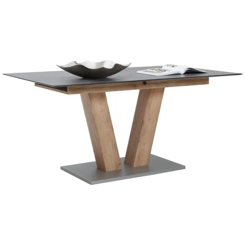 Esstisch 160-200/90/77 cm Kunststoff, Holzwerkstoff ausziehbar rechteckig Graphitfarben, Eichefarben