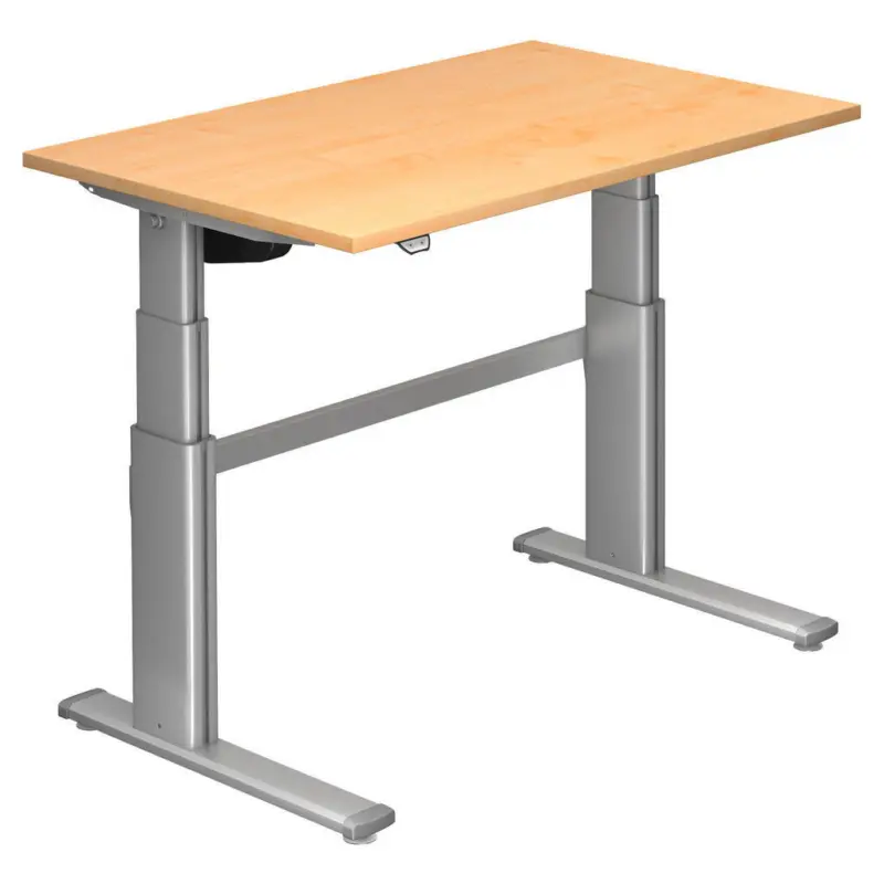 Schreibtisch 120/80/66-130 cm Silberfarben, Ahornfarben elektrisch h&ouml;henverstellbar
