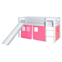 Spielbett Absturzsicherung, Leiter, Rutsche, Vorhang 90/200 cm in Rosa, Wei&szlig;, Hellrosa