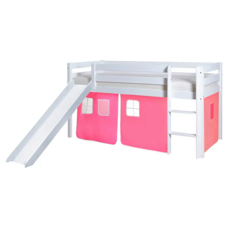 Spielbett Absturzsicherung, Leiter, Rutsche, Vorhang 90/200 cm in Rosa, Wei&szlig;, Hellrosa