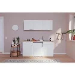 Minik&uuml;che 150 cm in Wei&szlig;, Eichefarben