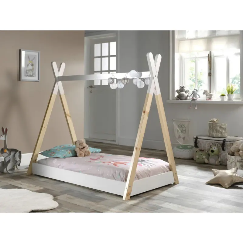 Montessori-Bett Lattenrost 70/140 cm in Wei&szlig;, Kieferfarben
