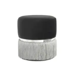 Hocker in Metall, Textil, Holzwerkstoff Grau, Schwarz, Silberfarben