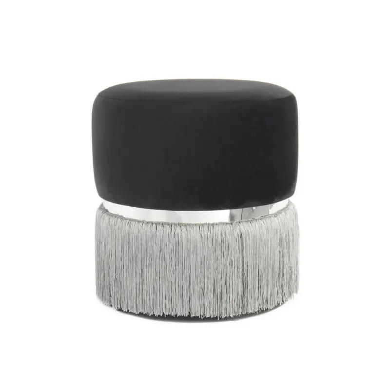 Hocker in Metall, Textil, Holzwerkstoff Grau, Schwarz, Silberfarben