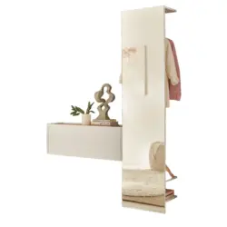 Garderoben-Set 2-teilig wei&szlig;, Eiche Wotan 150 cm, Flurgarderobe mit Spiegel
