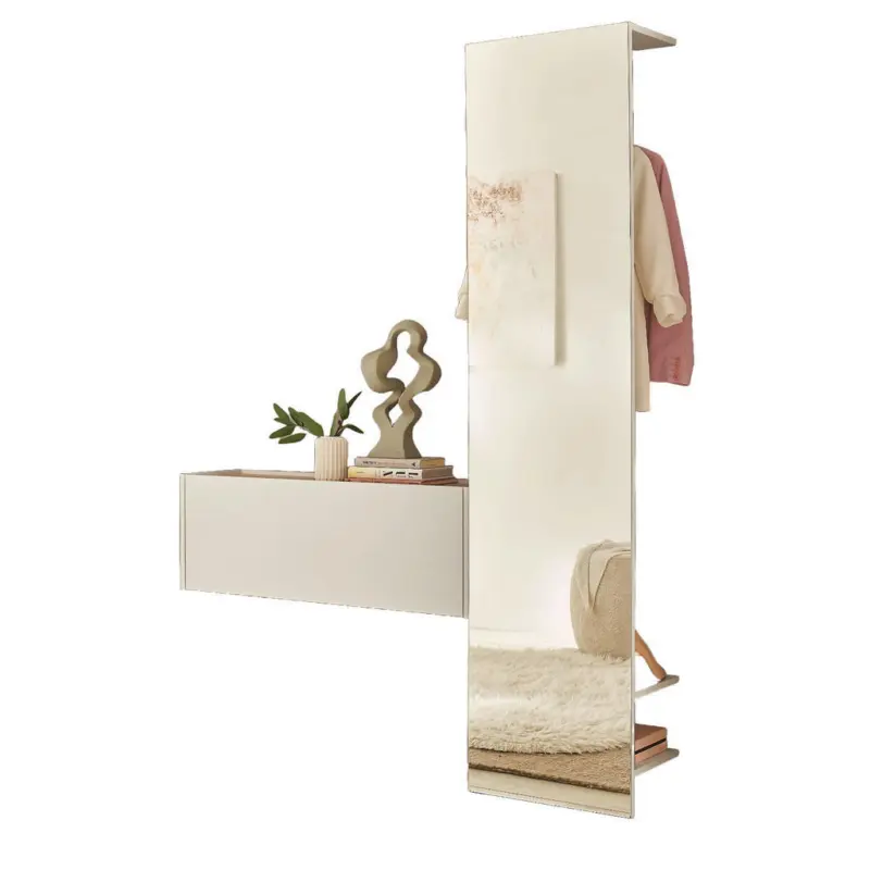 Garderoben-Set 2-teilig wei&szlig;, Eiche Wotan 150 cm, Flurgarderobe mit Spiegel
