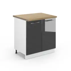 Sp&uuml;lenunterschrank Fame-Line Anthrazit Hochglanz 80 cm mit Regal, AP Eiche