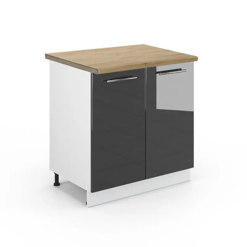 Sp&uuml;lenunterschrank Fame-Line Anthrazit Hochglanz 80 cm mit Regal, AP Eiche