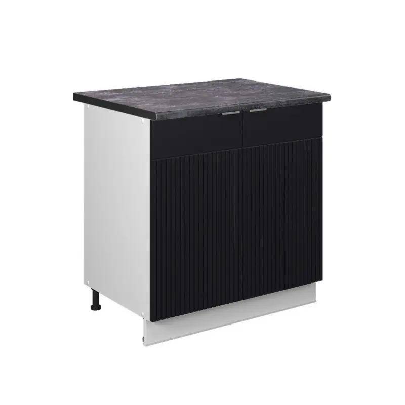 Sp&uuml;lenunterschrank Fame-Line Schwarz gestreift 80 cm mit Regal, AP Anthrazit