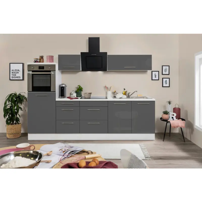 K&uuml;chenblock Premium 2.0 270 cm in Grau, Wei&szlig;